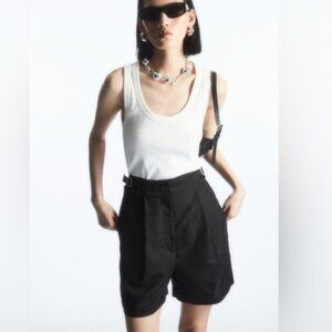 NEW COS Pleated Linen Blend High Waisted Utility Shorts Minimalist Women's 2